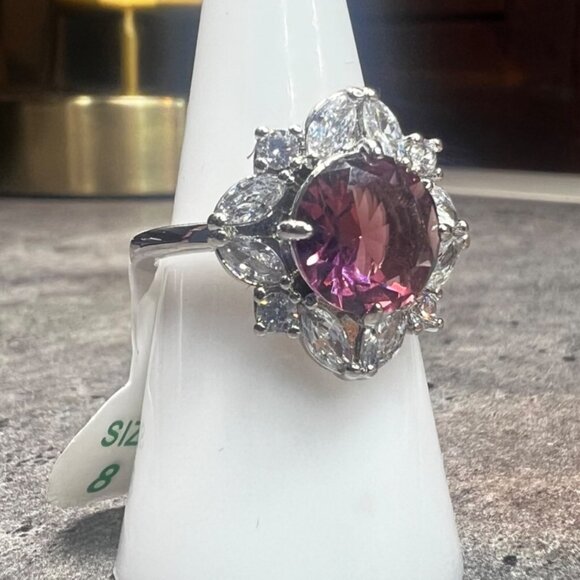 Ring Bomb Party Ring size 8 NWOT purple gestone CZ accent stones silver color ba - Picture 5 of 6